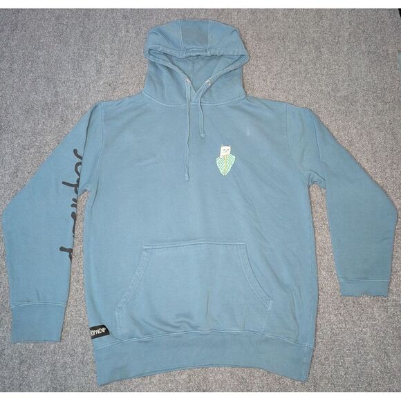 Rip N Dip Hoodie Mens Medium Blue Cat Leaf Pullover Pockets Preowned READ/ FLAWS - Picture 2 of 11